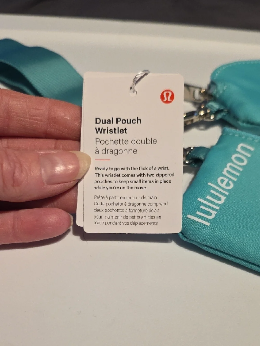 Lululemon aqua dual pouch wristlet key & card holder NWT